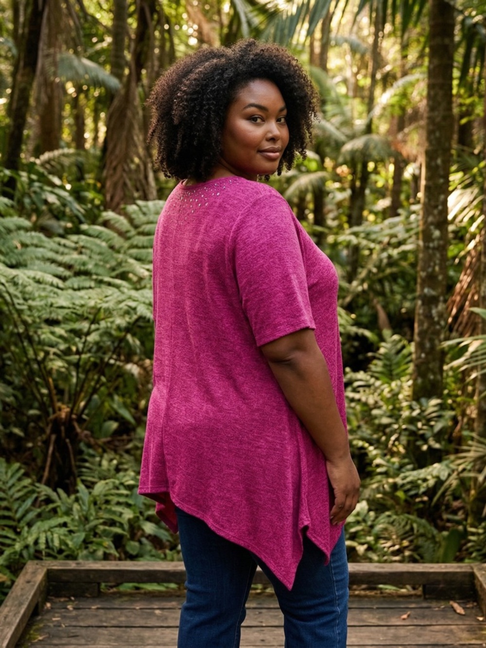 Ruby Rd Plus Size 1X Pink Embellished Handkerchief Hem Top Bling Tunic - Picture 3 of 8